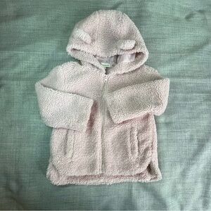 Tucker + Tate Sherpa Jacket Girls Sz 4 Pink Lined Full Zip Hooded Ears Faux Fur